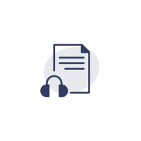 Ikona kartka z tekstem i słuchawki